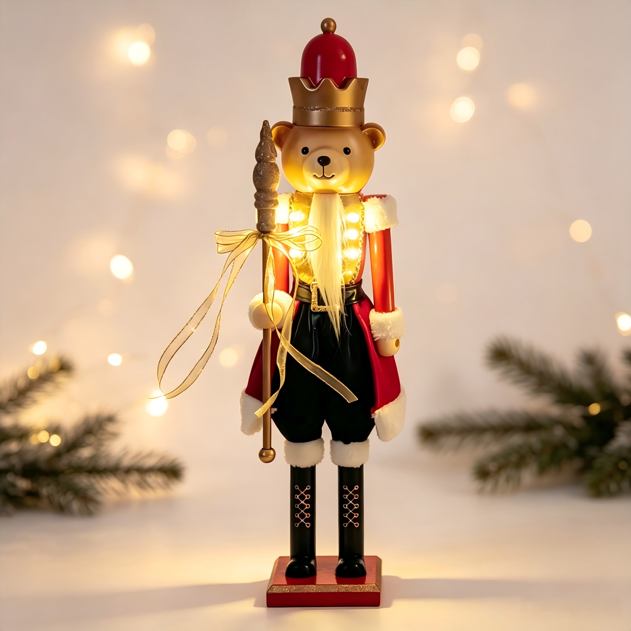 Light Up Bear Nutcracker Figurine With LED Christmas Lights