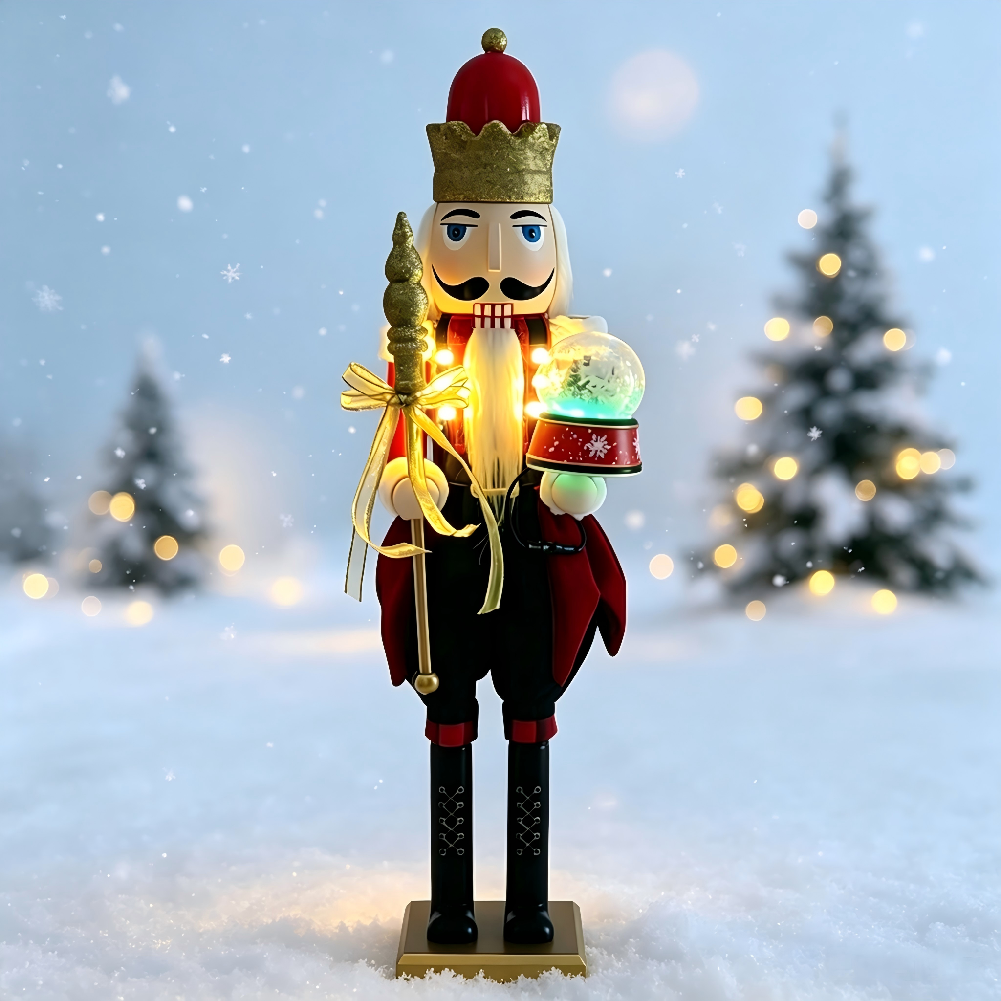Light Up Soldier Nutcracker With Glowing Snow Globe