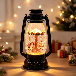 Carousel Christmas Oil‑Lantern Water Globe With Merry‑Go‑Round Scene