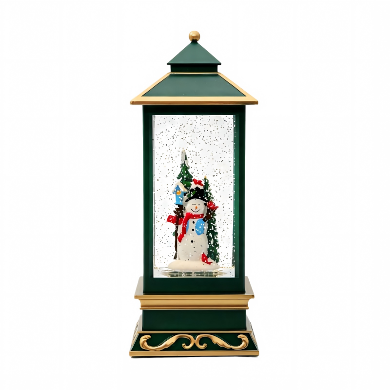 Christmas Lantern Water Globe With Santa & Snowman Scene