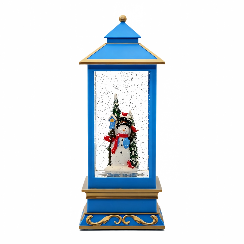 Christmas Lantern Water Globe With Santa & Snowman Scene