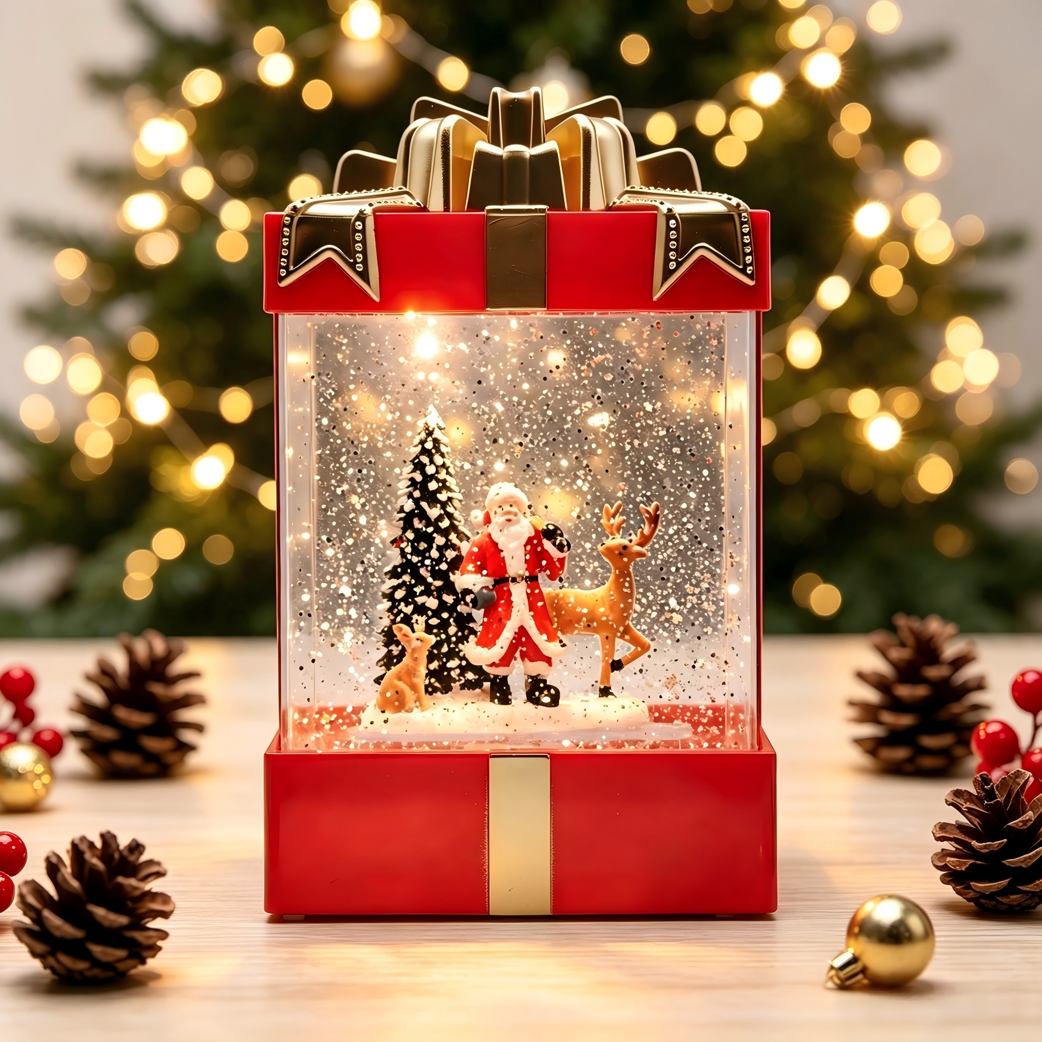Gift‑Box Christmas Water Lantern With Light