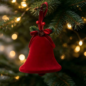 Red Velvet Christmas Bell Ornament for Xmas Tree Decoration