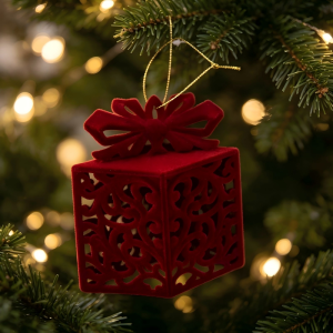 Red Flocked Gift Box Christmas Ornament