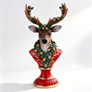 Christmas Resin Deer Bust Statue Festive Tabletop Decoration