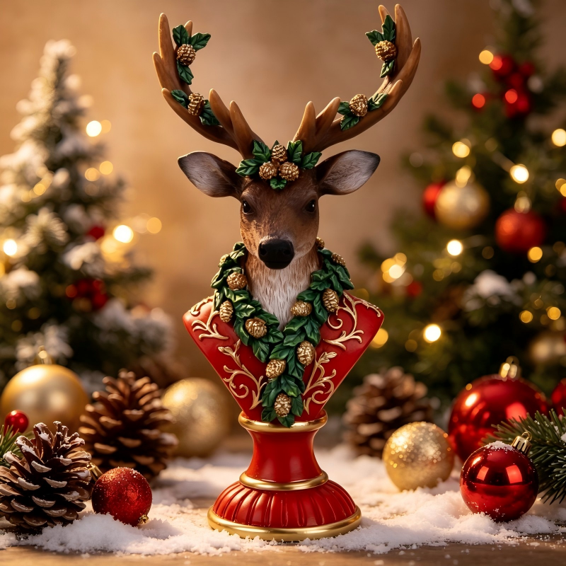 Christmas Resin Deer Bust Statue Festive Tabletop Decoration
