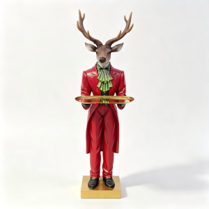 98.9cm Gentleman Deer Butler Statue With Serving Tray Christmas Floor Decor
