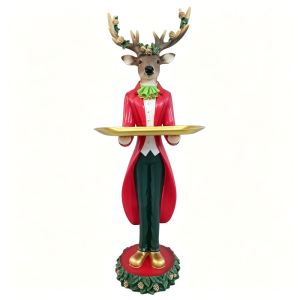 Christmas Deer Butler Statue 61cm | Resin Holiday Decor Figurine
