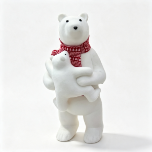 Life‑Size Christmas Polar Bear Statue Holding Baby Bear Decor