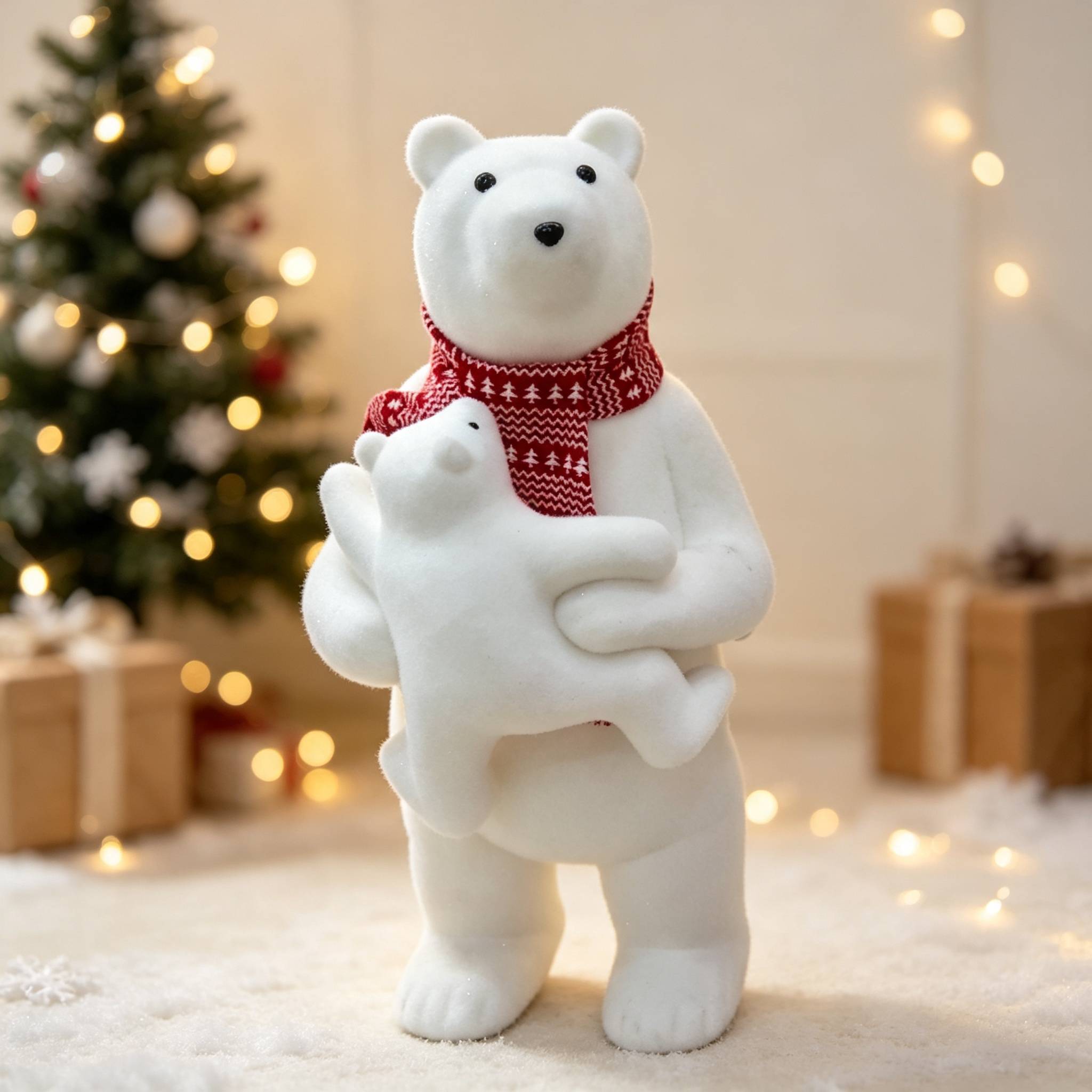 Life‑Size Christmas Polar Bear Statue Holding Baby Bear Decor