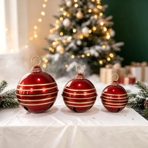 Large Red Metal Christmas Bells Set of 3, Hanging Jute Rope Xmas Ornaments