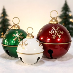 Giant Metal Christmas Bell Ornament with Golden Snowflake for Holiday Decoration