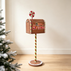 Iron Christmas Mailbox Decor 89cm Candy Cane Style Standing Xmas Ornament