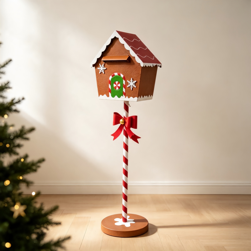 Gingerbread House Christmas Mailbox Standing Holiday Decoration