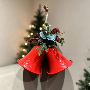 Red Metal Christmas Bells Door Hanger for Front Door & Wall Holiday Decoration