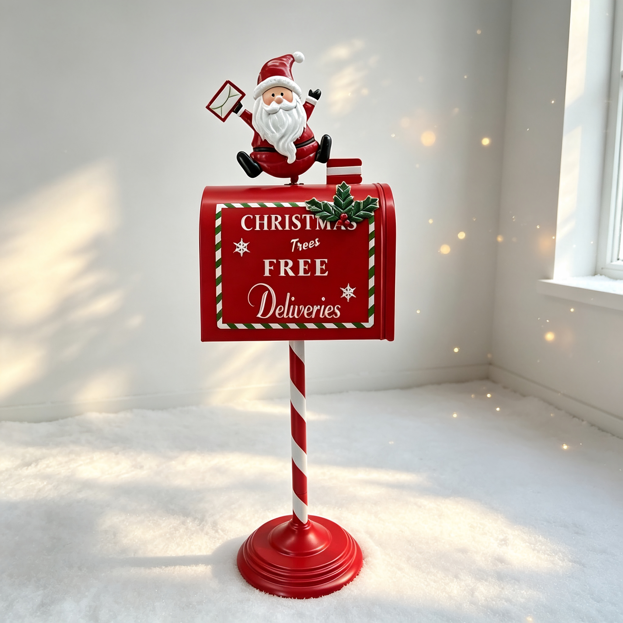 Santa Christmas Metal Mailbox Decor Festive Xmas Yard Decoration