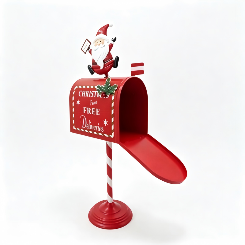 Santa Christmas Metal Mailbox Decor Festive Xmas Yard Decoration