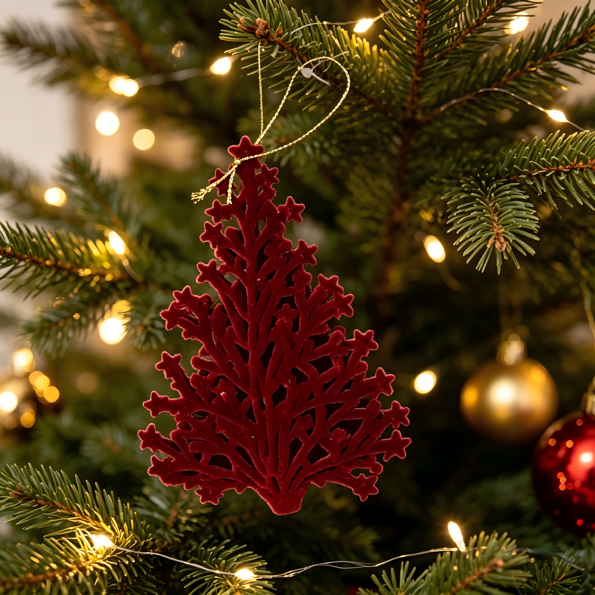Burgundy Flocked Christmas Tree Ornament