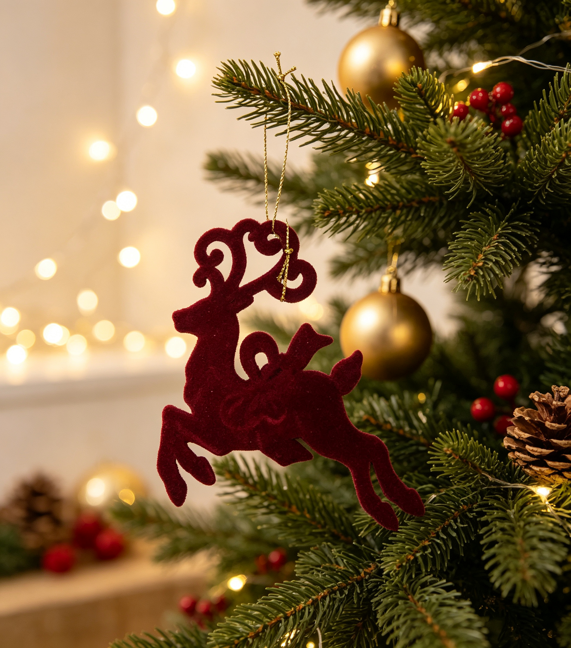 Burgundy Flocked Christmas Tree Ornament