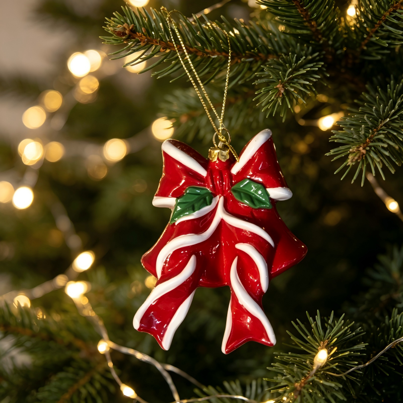 Plastic Christmas Bow Bell Ornament for Christmas Tree Decoration