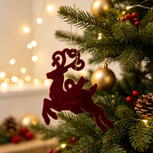 Burgundy Flocked Christmas Tree Ornament