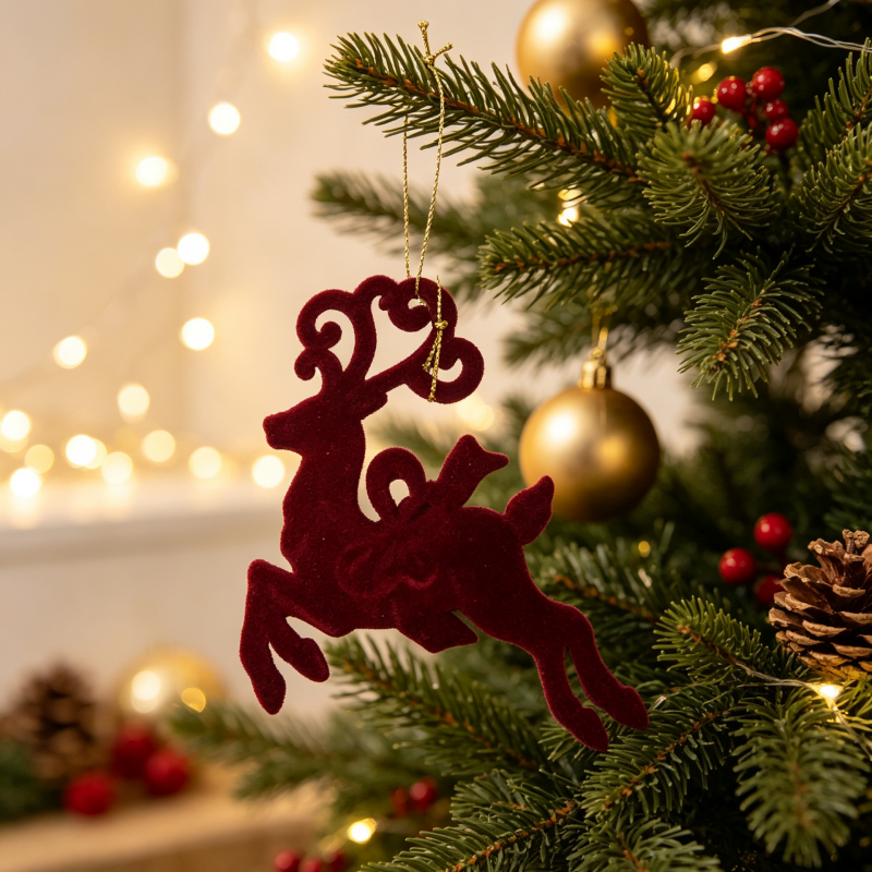 Burgundy Flocked Christmas Tree Ornament
