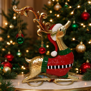 Iron Christmas Sleigh Reindeer Tabletop Decor