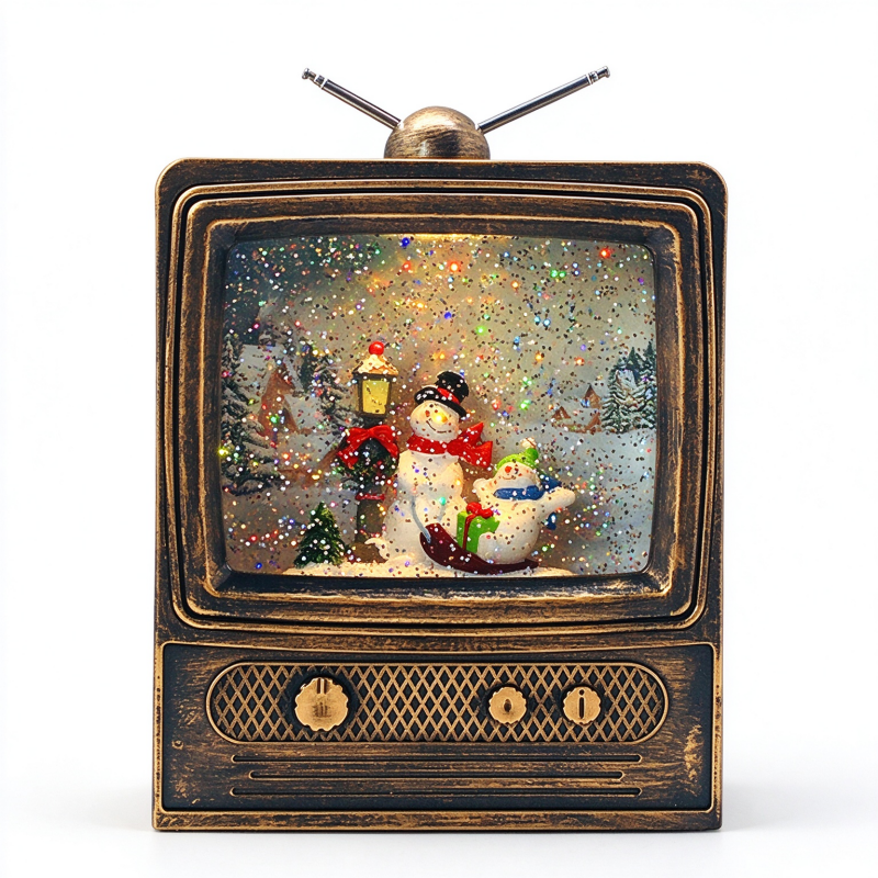Vintage TV Christmas Water Lantern Decor