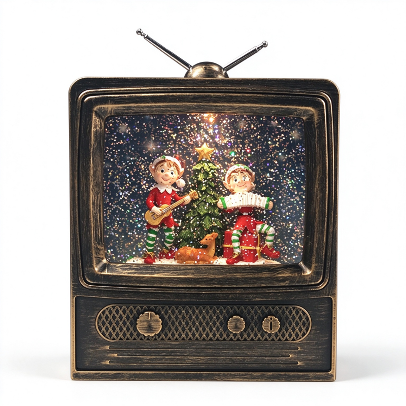 Vintage TV Christmas Water Lantern Decor
