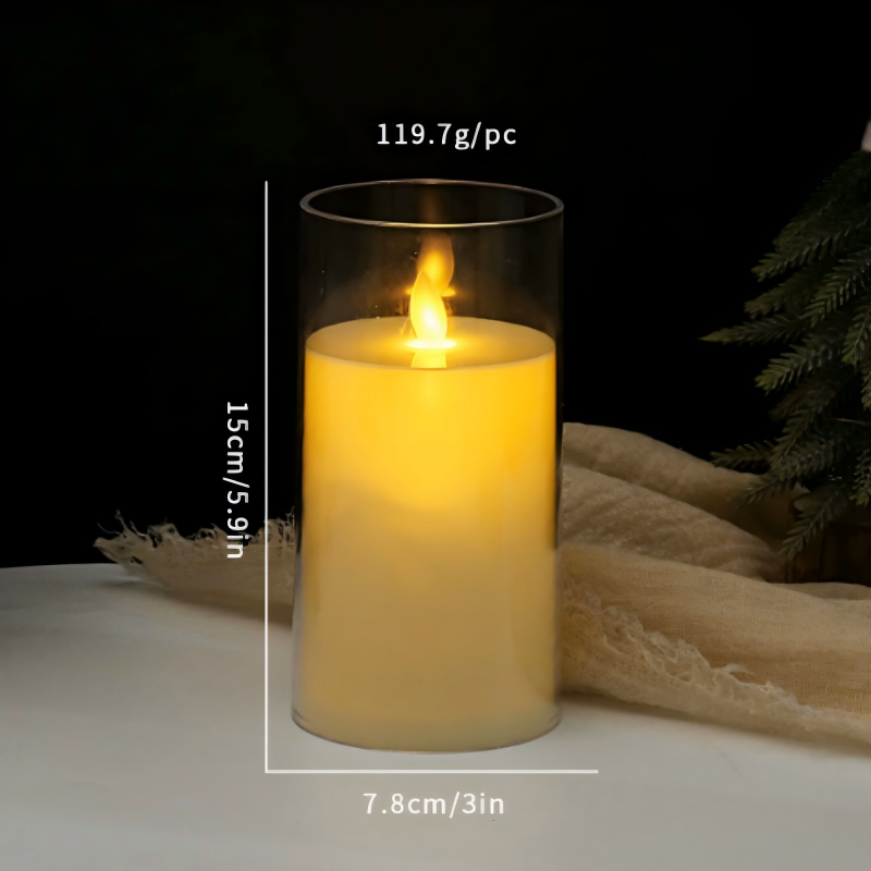 Glass Flickering LED Pillar Candle Glass LED Pillar