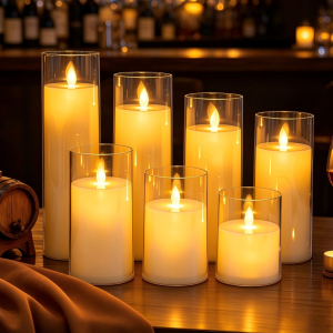Glass Flickering LED Pillar Candle Glass LED Pillar