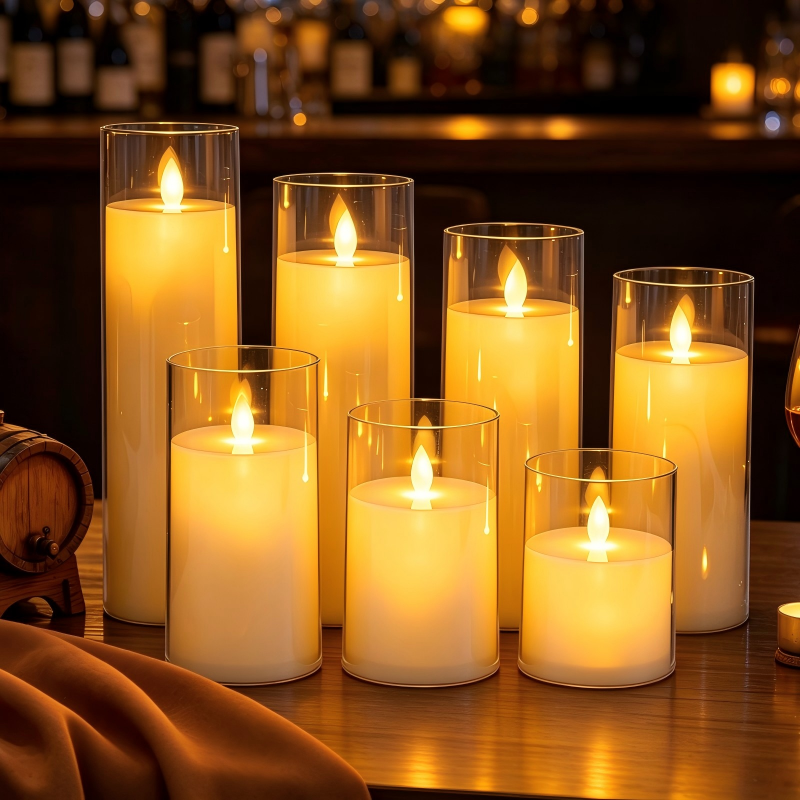 Glass Flickering LED Pillar Candle Glass LED Pillar