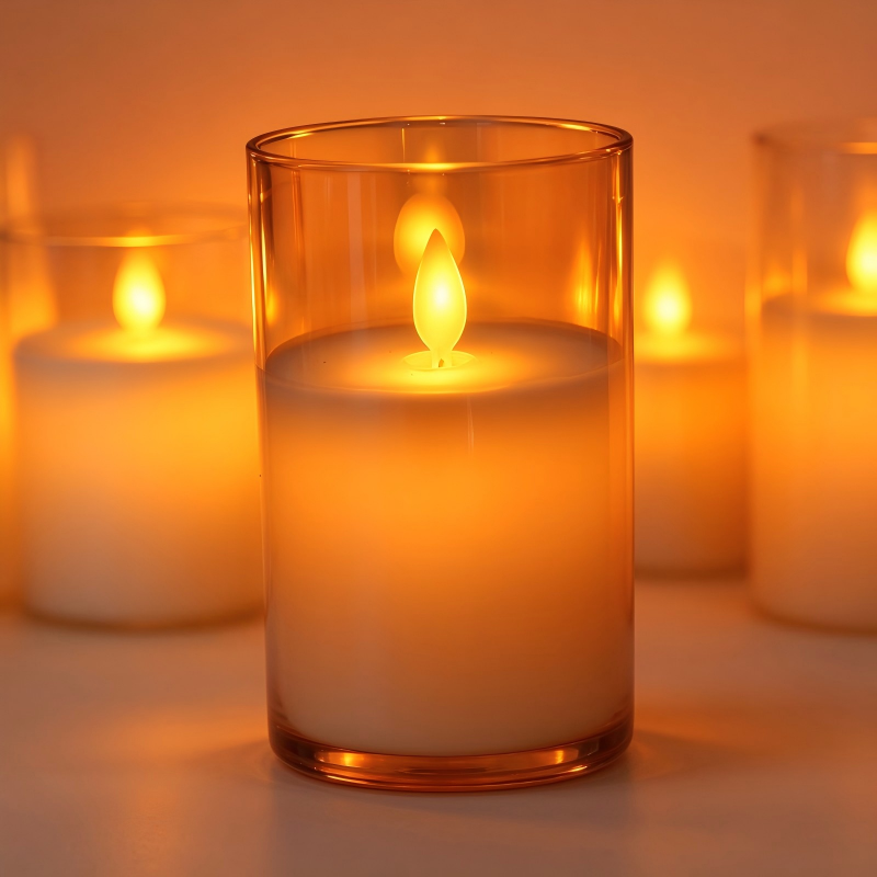 Glass Flickering LED Pillar Candle Set