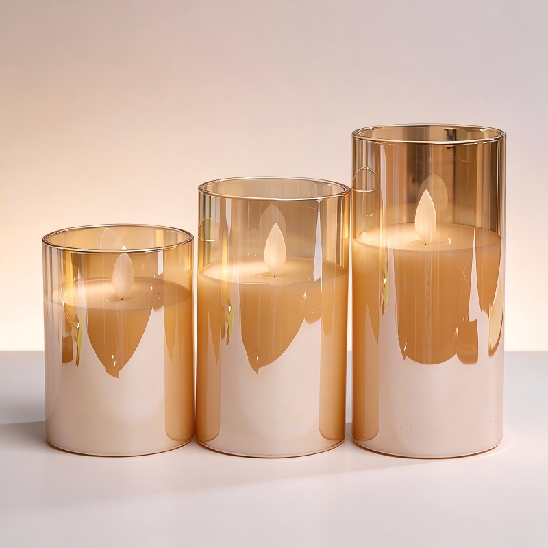Glass Flickering LED Pillar Candle Set