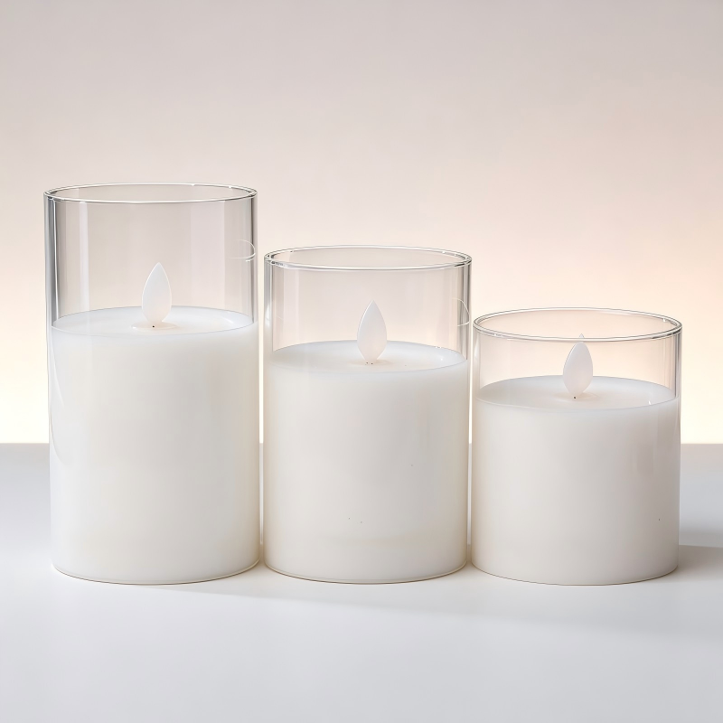 Glass Flickering LED Pillar Candle Set