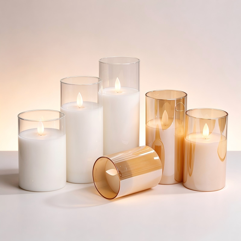 Glass Flickering LED Pillar Candle Set