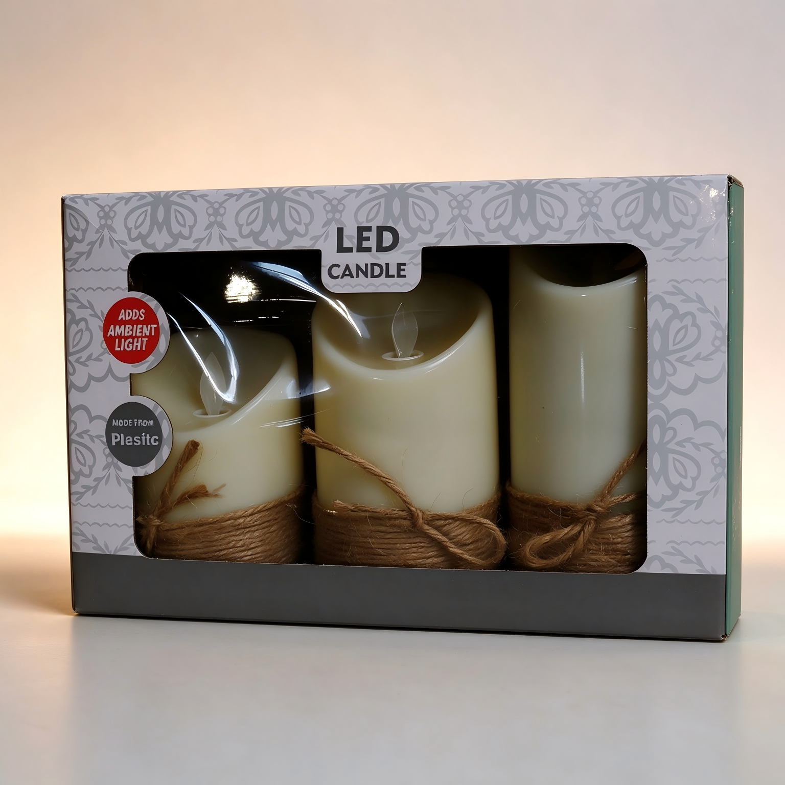 Flameless Hemp Rope LED Pillar Candle