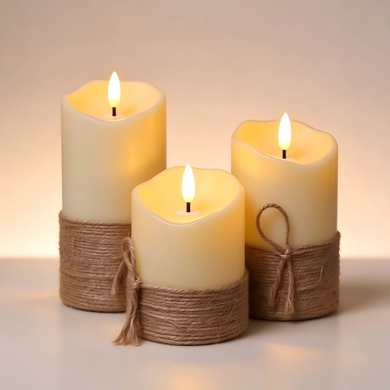 Flameless Hemp Rope LED Pillar Candle