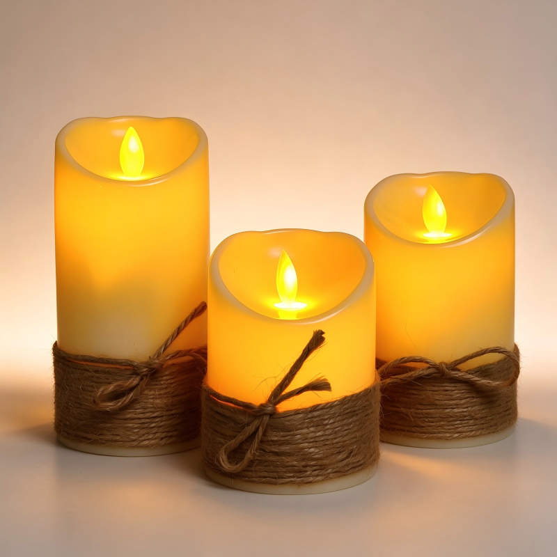 Flameless Hemp Rope LED Pillar Candle