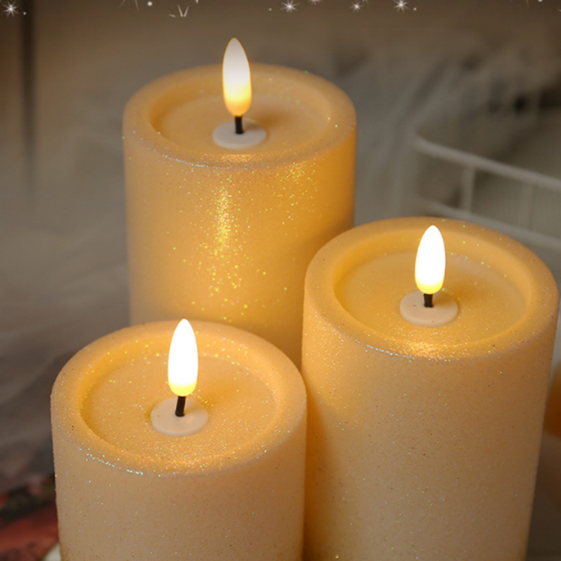 Flameless Gold Glitter LED Pillar Candle