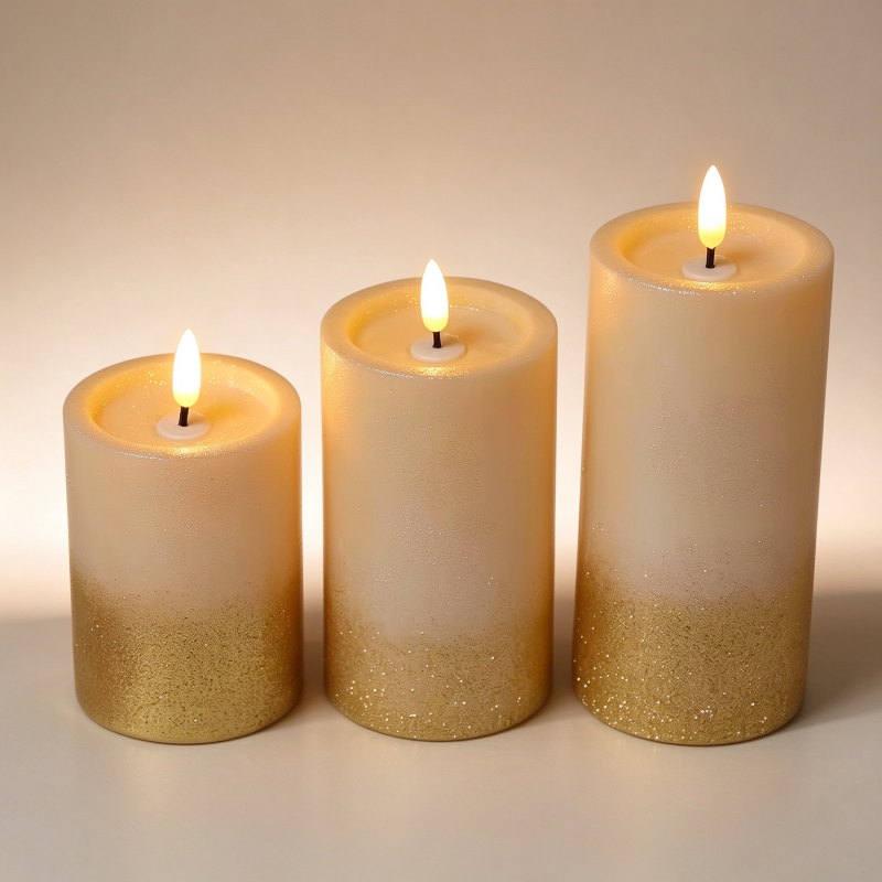 Flameless Gold Glitter LED Pillar Candle