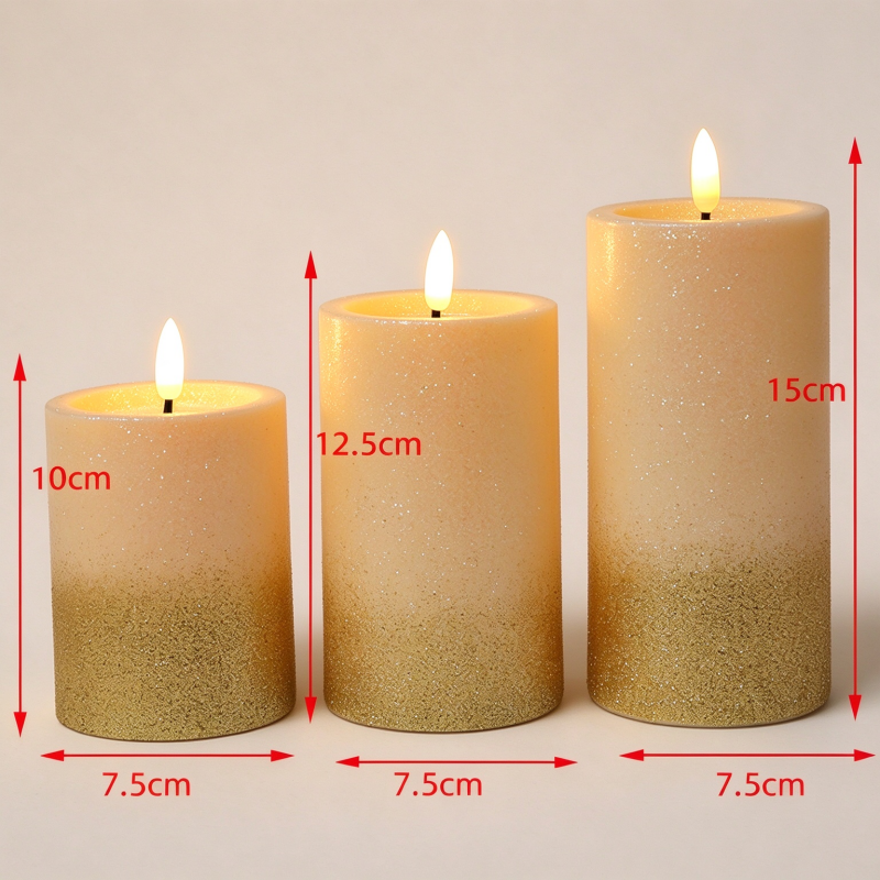 Flameless Gold Glitter LED Pillar Candle